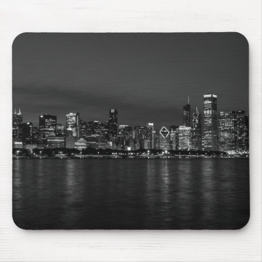 Chicago Night Cityscape Grayscale Mousepad (Vorne)