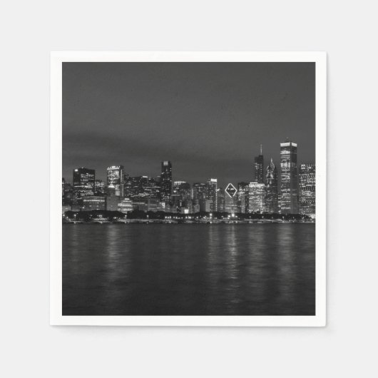 Chicago Night Cityscape Grayscale Serviette (Vorderseite)