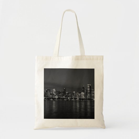 Chicago Night Cityscape Grayscale Tragetasche (Vorne)