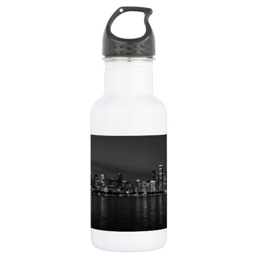 Chicago Night Cityscape Grayscale Trinkflasche (Vorderseite)