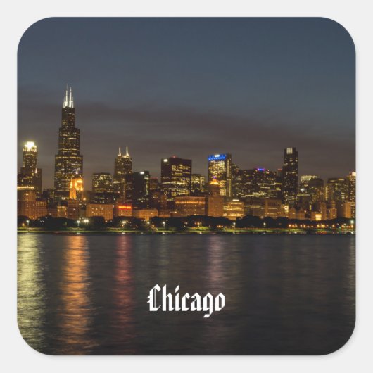 Chicago Night Cityscape Quadratischer Aufkleber (Vorderseite)