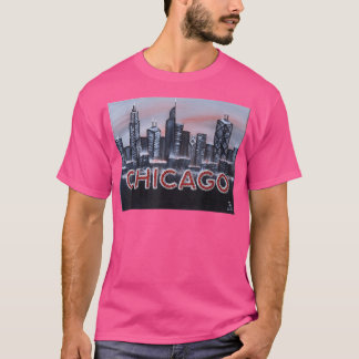 Chicago Night Lights up letters of Red Dusk The Wi T-Shirt