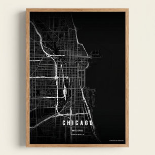 Chicago Noir Landkarten-Druck Wandkunst Poster Ges