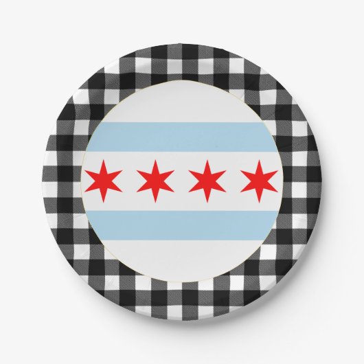 Chicago Plate, Büffel kariert, USA & Chicago Flag Pappteller (Vorderseite)