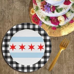 Chicago Plate, Büffel kariert, USA & Chicago Flag Pappteller