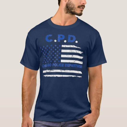 Chicago Police Officer American Flag Thin Blue T-Shirt (Vorderseite)