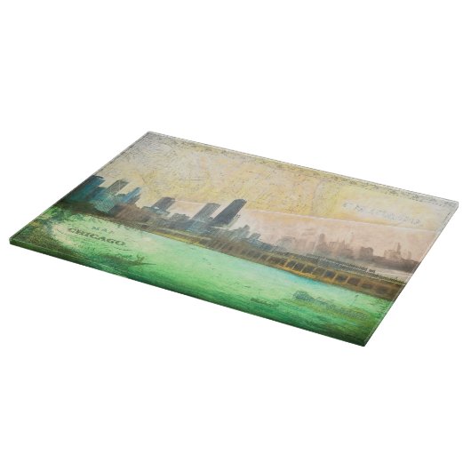 Chicago Postcard Map Cutting Board Schneidebrett (Ecke)