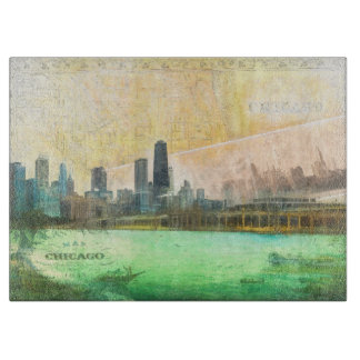 Chicago Postcard Map Cutting Board Schneidebrett