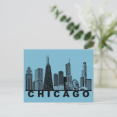 Chicago Postkarte – Silhouette der ikonischen Skyl (Stehend Vorderseite)