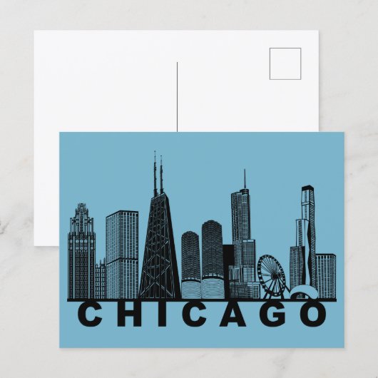 Chicago Postkarte – Silhouette der ikonischen Skyl (Vorne/Hinten)