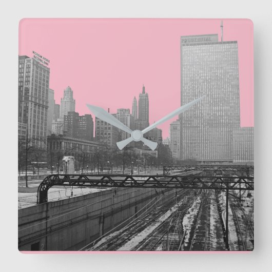 Chicago Rail Yards Foto der Eisenbahn im Stadtzent Quadratische Wanduhr (Vorderseite)
