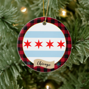 Chicago, Red Buffalo kariert & Chicago Flag Keramik Ornament