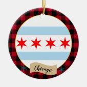 Chicago, Red Buffalo kariert & Chicago Flag Keramik Ornament (Vorne)