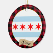Chicago, Red Buffalo kariert & Chicago Flag Keramik Ornament (Links)