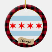 Chicago, Red Buffalo kariert & Chicago Flag Keramik Ornament (Hinten)