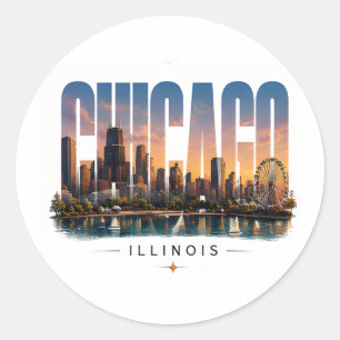 💙 Chicago Reise Luxus-Editorial Stadtstil 💙 Runder Aufkleber