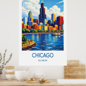 Chicago Reiseplakat, Illinois Stadt Kunst Poster (Küche)