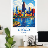 Chicago Reiseplakat, Illinois Stadt Kunst Poster (Heimbüro)