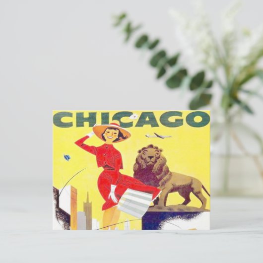 Chicago Reisetourismus Plakat Retro-Flugzeug Postkarte (Stehend Vorderseite)