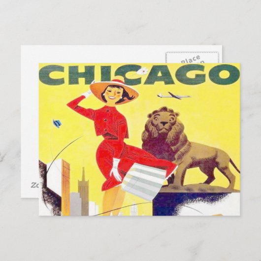 Chicago Reisetourismus Plakat Retro-Flugzeug Postkarte (Vorne/Hinten)