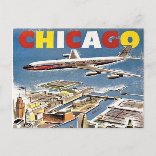 Chicago Reisetourismus Plakat Retro-Flugzeug Postkarte (Vorderseite)