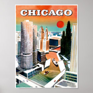 Chicago.  Retro Art-Reiseplakat Poster
