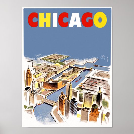 Chicago. Retro Style Travel Poster (Vorne)