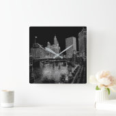 Chicago River 1967 Wrigley Building Sun Times Bldg Quadratische Wanduhr (Zuhause)