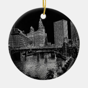 Chicago River 1967 Wrigley Gebäude Sun Times Bldg Keramik Ornament