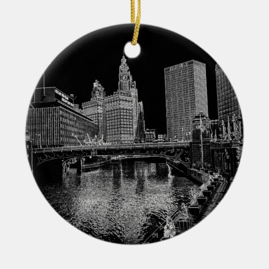 Chicago River 1967 Wrigley Gebäude Sun Times Bldg Keramik Ornament (Vorne)
