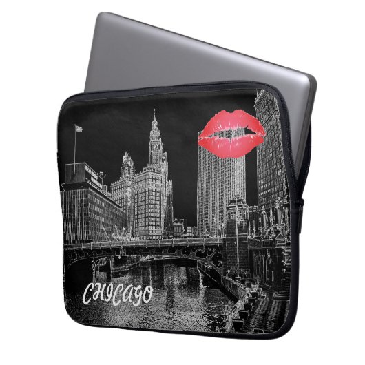 Chicago River 1967 Wrigley Gebäude Sun Times Bldg Laptopschutzhülle (Vorderseite Links)