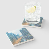 Chicago River bei Dusk Steinuntersetzer (Seitenansicht)