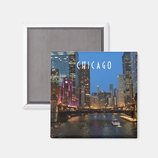 Chicago River bei Nacht Magnet (Vorderseite/Rückseite)