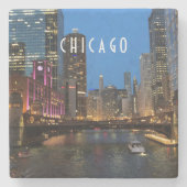 Chicago River bei Nacht Steinuntersetzer (Vorderseite)