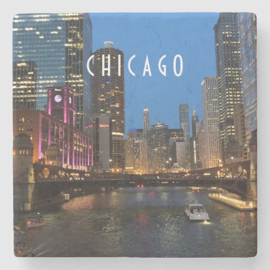 Chicago River bei Nacht Steinuntersetzer (Vorderseite)