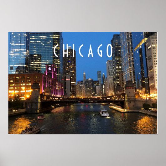 Chicago River bei Night Poster (Vorne)