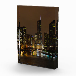 Chicago River Nacht Sturm Fotoblock