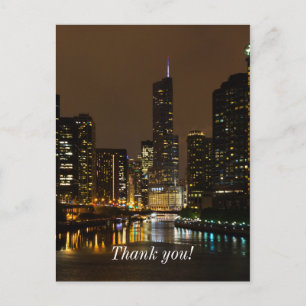 Chicago River Night Storm Danke Postcard Postkarte
