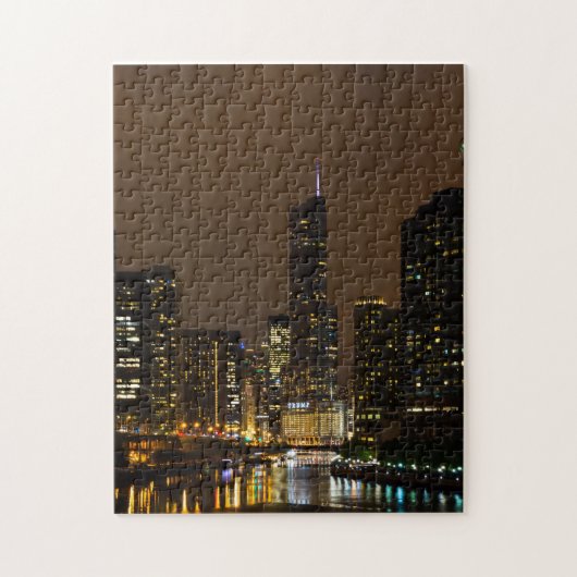 Chicago River Night Storm Puzzle (Vertikal)