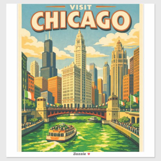 Chicago River Saint Patricks day postcard Aufkleber (Blatt)