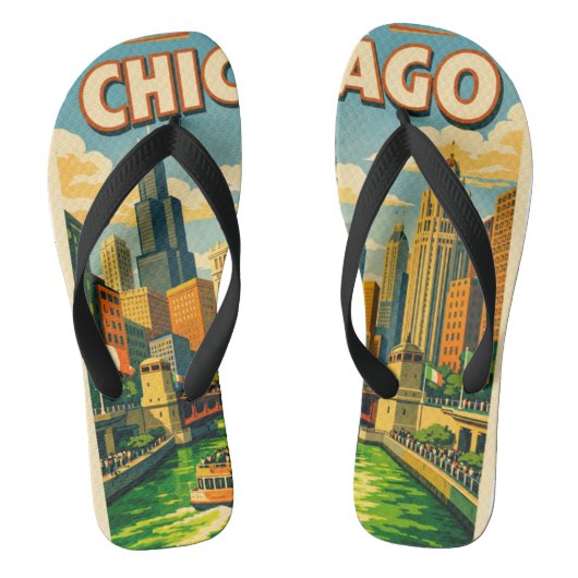 Chicago River Saint Patricks day postcard Badesandalen (Fußbett)