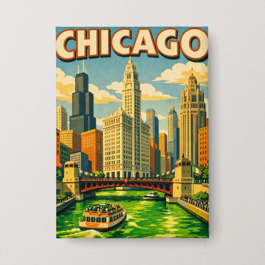Chicago River Saint Patricks day postcard Button (Vorderseite)
