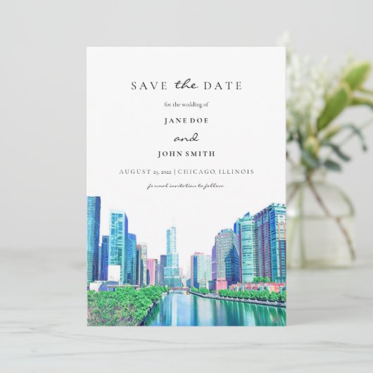 Chicago River Save The Date (Stehend Vorderseite)