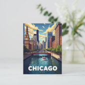 Chicago River Skyline Bootsfahrt Postkarte (Stehend Vorderseite)
