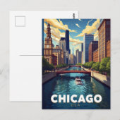 Chicago River Skyline Bootsfahrt Postkarte (Vorne/Hinten)