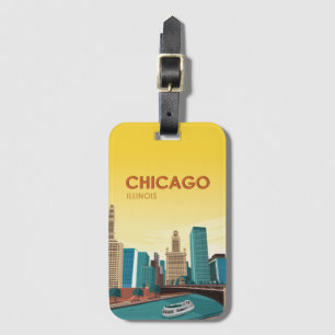 Chicago River Skyline Vintage Reise Gepäckanhänger