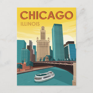 Chicago River Skyline Vintage Reise Postkarte