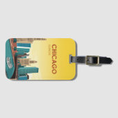 Chicago River Skyline Vintage Travel Gepäckanhänger (Vorderseite (Horizontal))