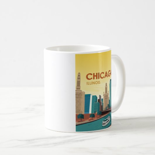 Chicago River Skyline Vintage Travel Kaffeetasse (VorderseiteRechts)