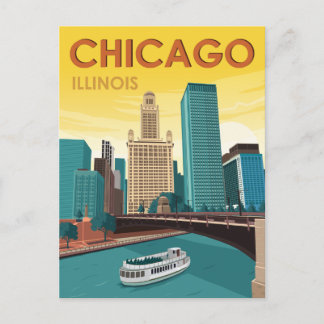Chicago River Skyline Vintage Travel Postkarte